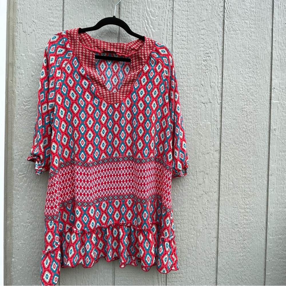 Tolani shirts womens Small Floral Lightweight Pullover 1/2 sleeve summery Beach‎